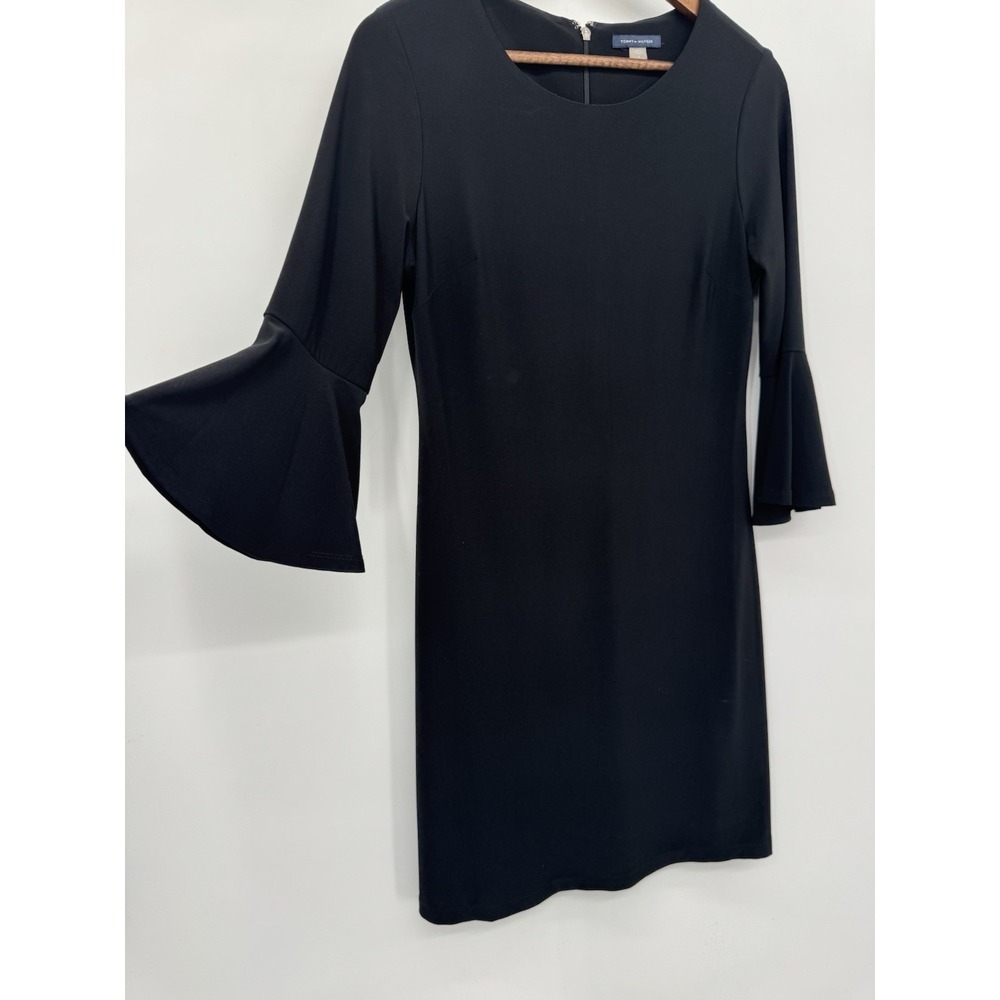 Black Tommy Hilfiger Dress Bell Sleeve Capsule Minimalist‎ Clean Girl Party - Picture 5 of 9